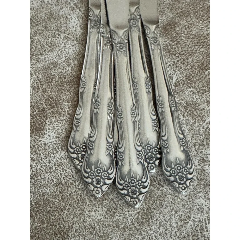 Vintage Rogers Co. DREAM ROSE ROSE BUD Stainless Flatware Lot Of 6 Dinner Knives
